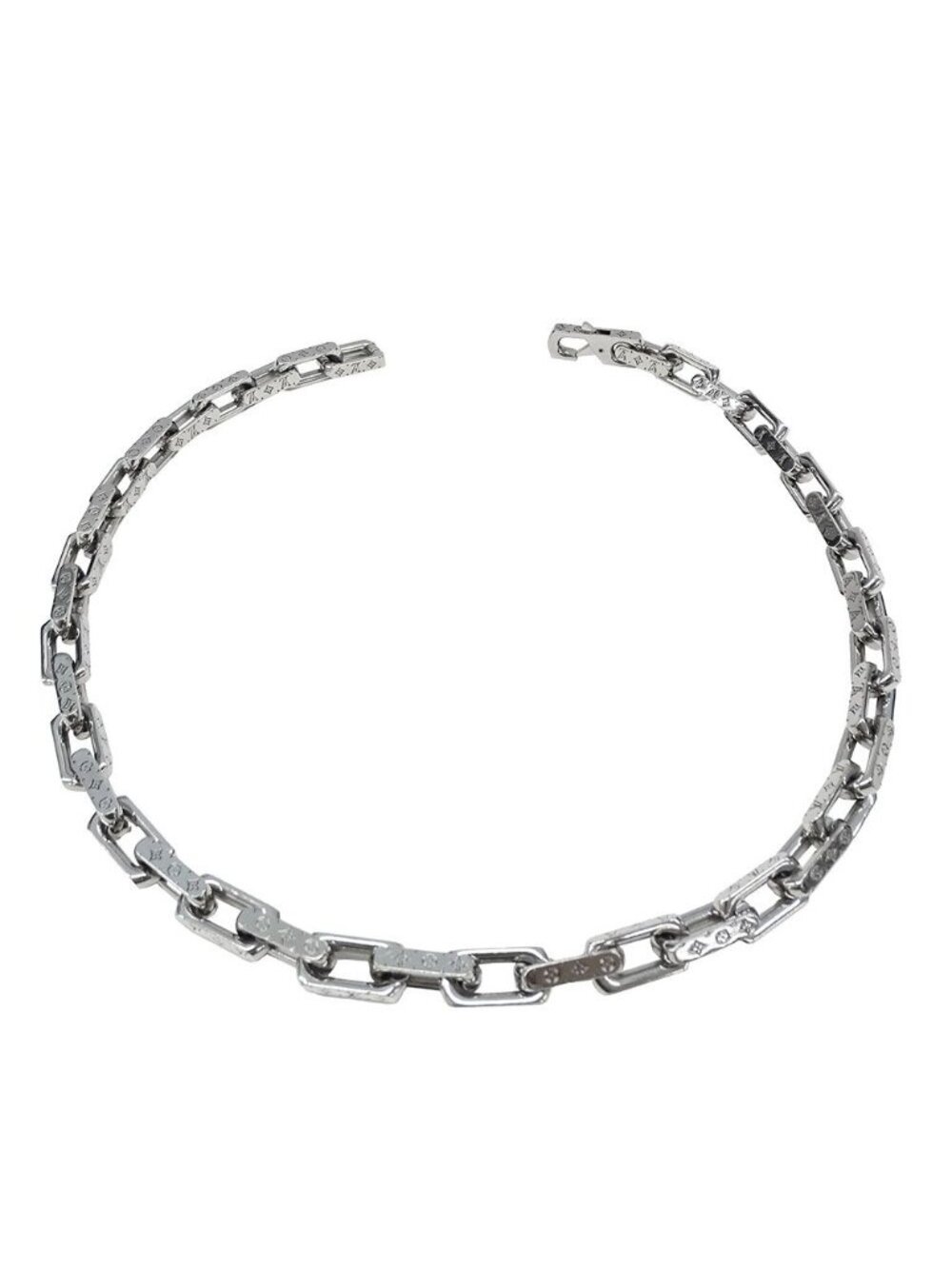 ★SOLD★ Louis Vuitton Necklace Metal Chain Monogram Silver Logo Presence - Picture 3 of 7